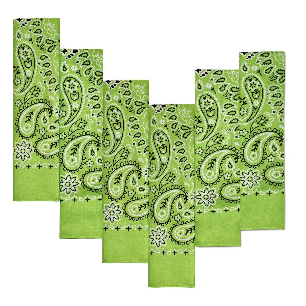 6-Pack Light Green 100% Cotton Bandanas Gift Set  22x22 Inch Paisley Head Wraps, Face & Neck Scarves, Multi-Purpose Accessories for Men & Women, Holiday & Everyday Gifting