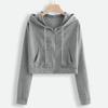 Teen Girls Casual Drawstring Zip Up Hoodie Cute Workout Crop Top Trendy Lightweight Long Sleeve Sweatshirt for Women Gray view 2