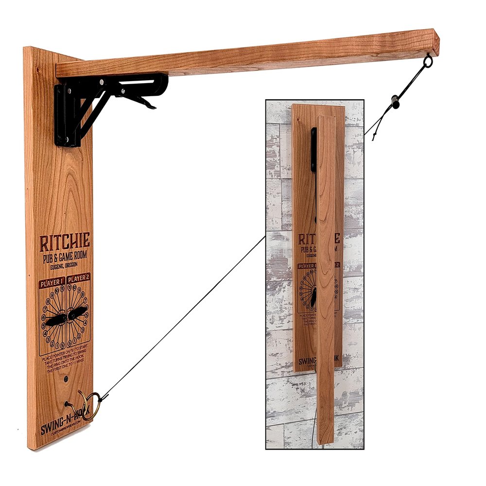 Custom Brew Gear Personalized Wall Mount Ring and Hook Game, Solid Cherry, Personalized Folding Game