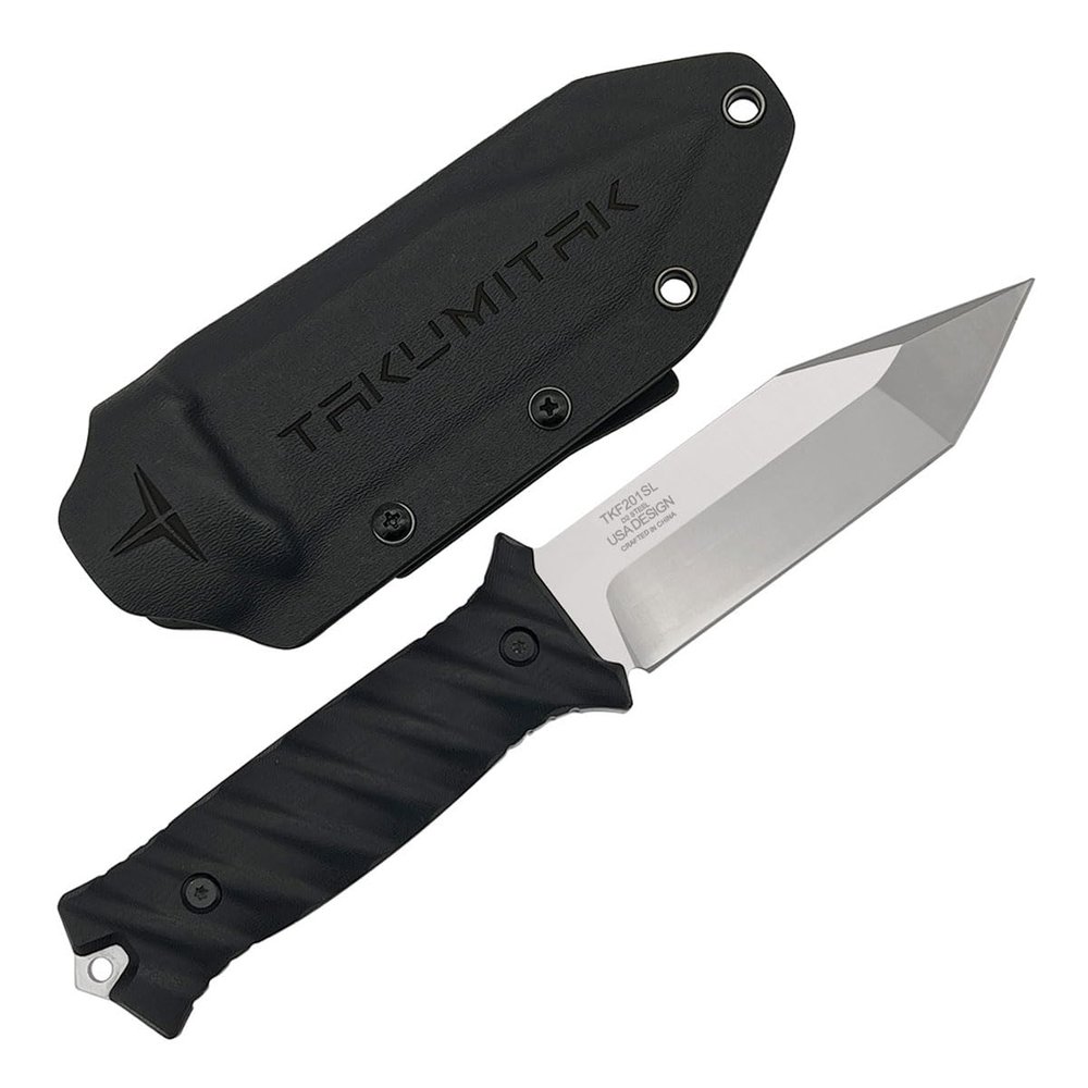 Tactical Knife - D2 Tanto Blade, G10 Handle, Kydex Sheath, Molle Clip, Fixed Blade, Camping & Survival Accessories - EDC Gear - 82453 (Silver TKF201SL)