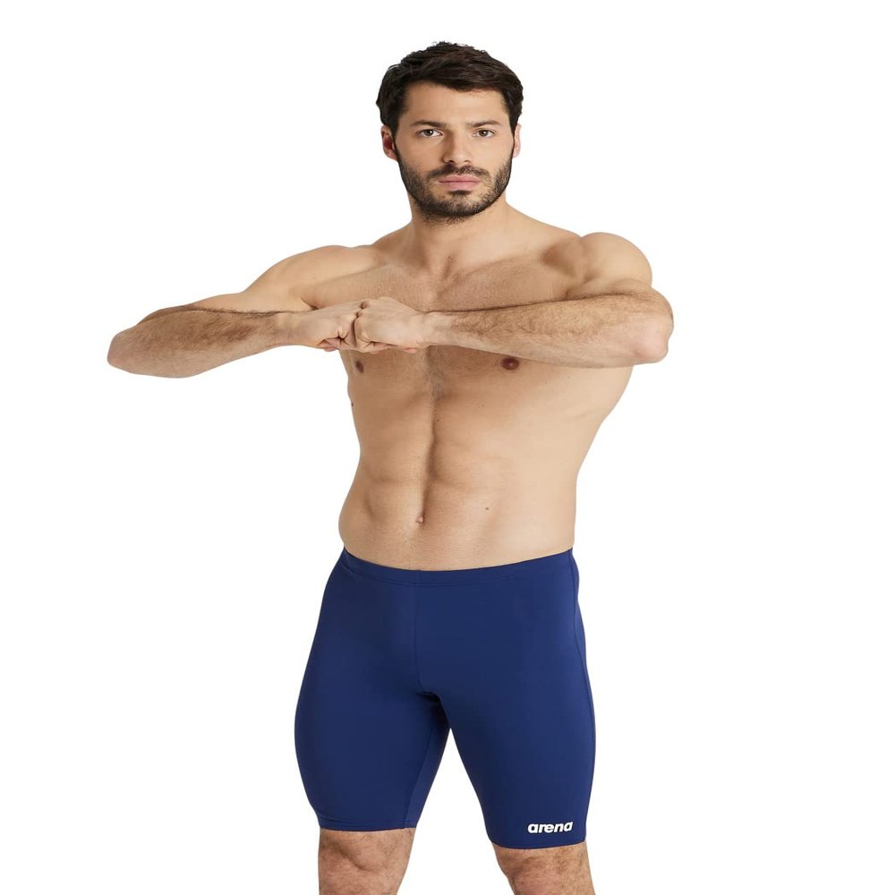 ARENA Men's Team Colors Solid Swim Jammer MaxLife Athletic Swimwear Professional Training Swimsuit Sports Bathing Suit, Navy/White, US Size 20