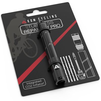 KOM Cycling Tubeless Tire Repair Kit for Bikes 8 Colors! Fixes Mountain Bike and Road Bicycle Tire Punctures (Black (PRO with CO2 Inflator))