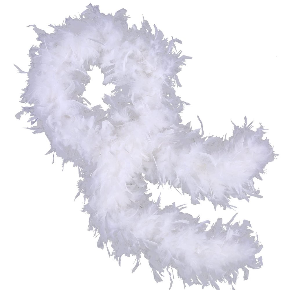 THARAHT White Chandelle Turkey Feather Boa 2 Yards 40g for DIY Craft Home Dancing Wedding Party Halloween Costume Decoration Feather Boa