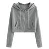 Teen Girls Casual Drawstring Zip Up Hoodie Cute Workout Crop Top Trendy Lightweight Long Sleeve Sweatshirt for Women Gray view 1