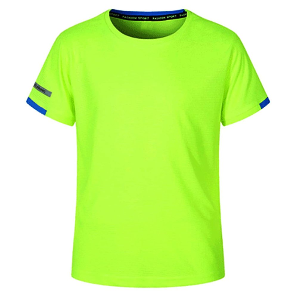 dPois Kids Boys Short Sleeve T-Shirt Quick Dry Swim Shirts UV Rash Vest Swimwear Active Athletic Tops Fluorescent Green 7-8 Years
