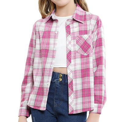 SANGTREE Family Matching Flannel Shirts Girls Flannel Shirt Long Sleeve Button Down Plaid Pink, 3-4T = Tag 110