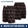 Lucky Brand Mens Boxer Shorts - 3 Pack 4'' Inseam Woven Cotton Boxers for Men with Functional Fly Mens Underwear Boxers, Size Small, Blue Print/Black Print/Teal view 3