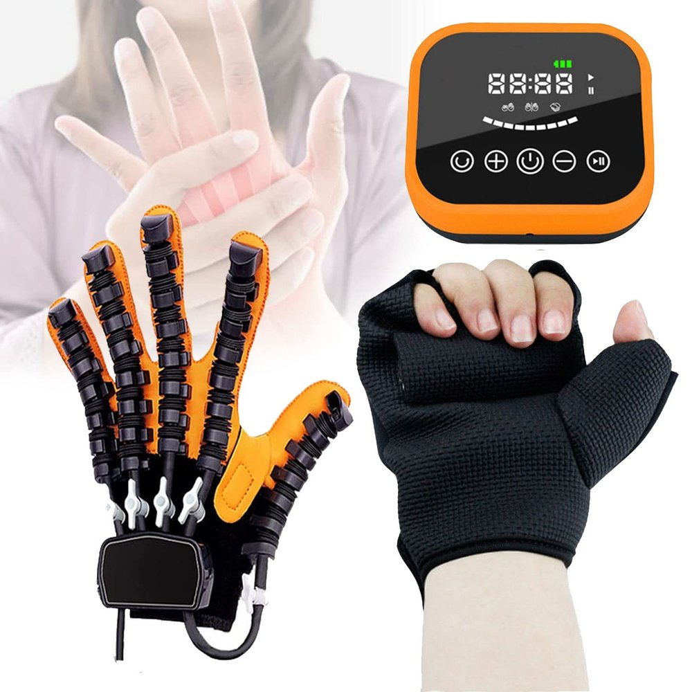 JIONET Air Pressure Rehabilitation Robot Gloves Automatic Stroke Hemiplegia Finger Trainer Finger Extension Exercise with LCD Touch Screen (Color : Left Hand, Size : Large)