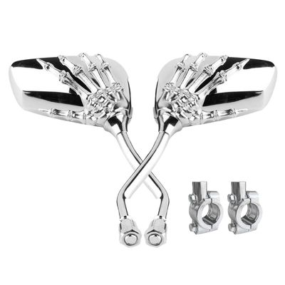 Pairs of Distinctive Skull Skeleton Hand Bike Mirror, Bicycle Mirrors for Handlebars with Mount Holder Clamp Adaptor 10mm for Scooter Moped Bike Standard Bike Motorcycle (Silver)