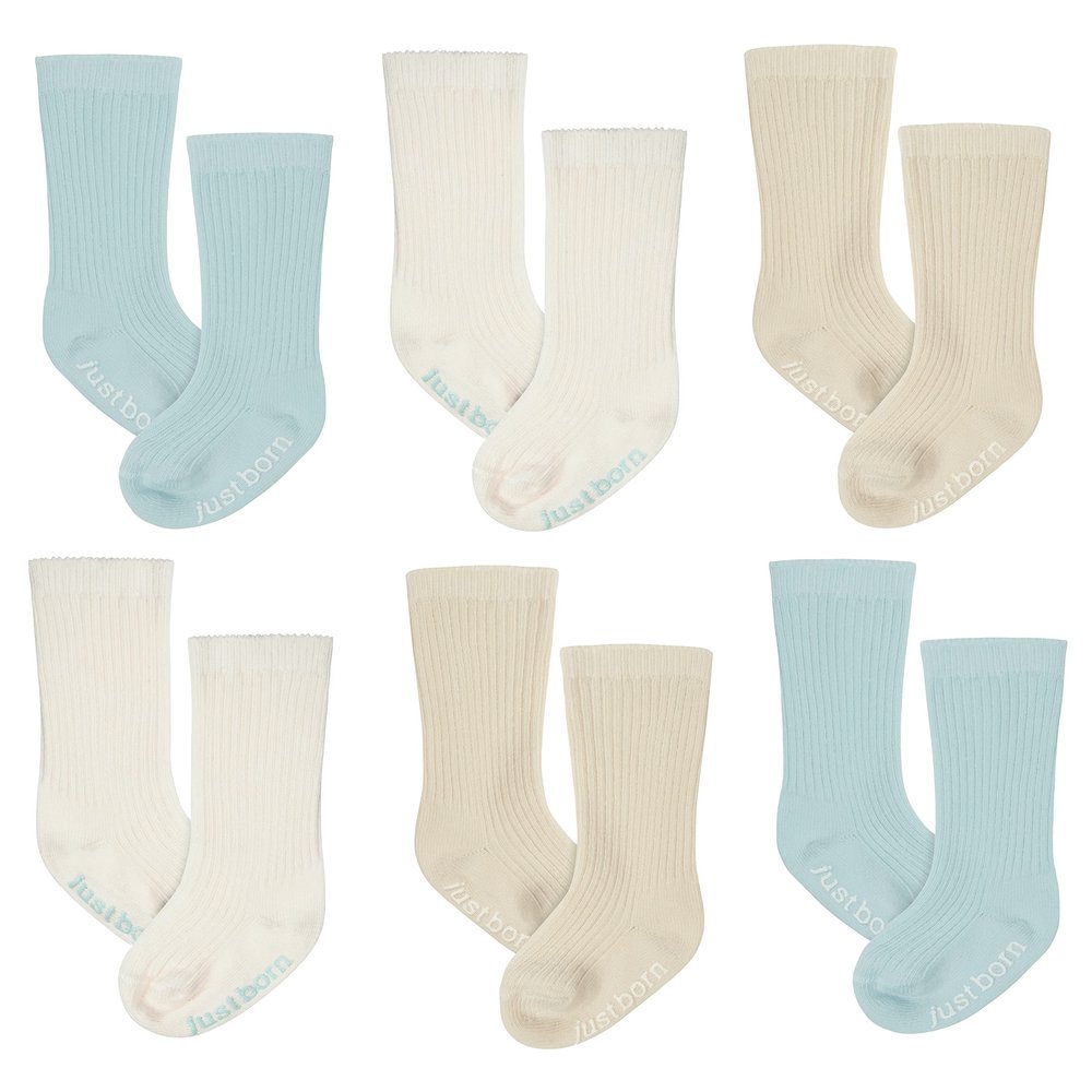 Just Born Baby 6-Pack Rib Socks, Blue, 0-6 Months