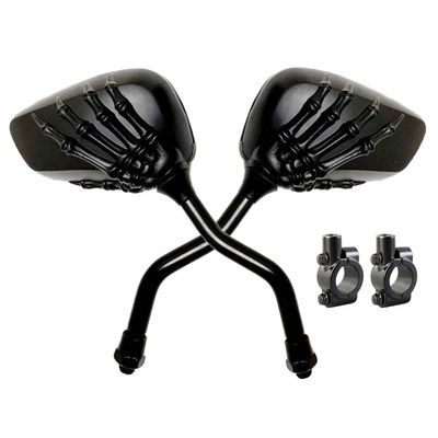 Pairs of Distinctive Skull Skeleton Hand Bike Mirror, Bicycle Mirrors for Handlebars with Mount Holder Clamp Adaptor 10mm for Scooter Moped Bike Standard Bike Motorcycle (Black)