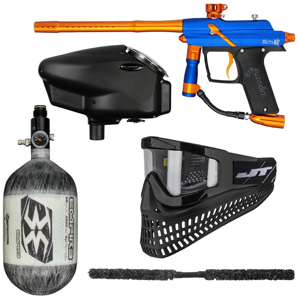 Action Village Azodin Blitz 4 Insane Paintball Gun Package Kit (Tank Size: 68/4500, Dust Blue/Polished Orange)