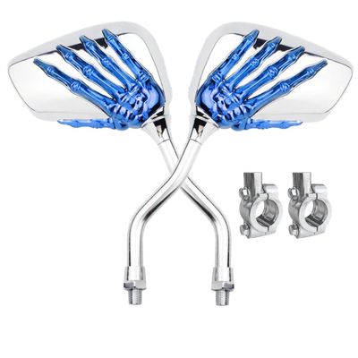 Pairs of Distinctive Skull Skeleton Hand Bike Mirror, Bicycle Mirrors for Handlebars with Mount Holder Clamp Adaptor 10mm for Scooter Moped Bike Standard Bike Motorcycle (Blue)