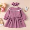 Dress 16 Toddler Girls Long Sleeve Dresses Solid Bowknot Princess Dress Headbands Set (Purple, 18-24 Months) view 3