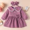 Dress 16 Toddler Girls Long Sleeve Dresses Solid Bowknot Princess Dress Headbands Set (Purple, 18-24 Months) view 4