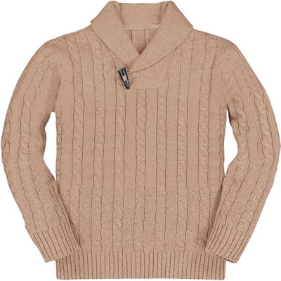 Ryannology Toddler Baby Boys Girls Sweater Shawl-Collar V Neck Pullover Sweaters Cable Kintted Photoshoot Outfits
