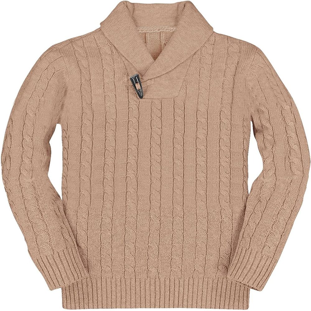 Ryannology Toddler Baby Boys Girls Sweater Shawl-Collar V Neck Pullover Sweaters Cable Kintted Photoshoot Outfits
