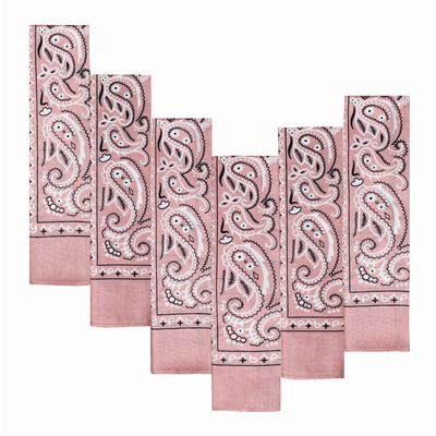 6-Pack Light Pink 100% Cotton Bandanas Gift Set 22x22 Inch Paisley Head Wraps, Face & Neck Scarves, Multi-Purpose Accessories for Men & Women, Holiday & Everyday Gifting
