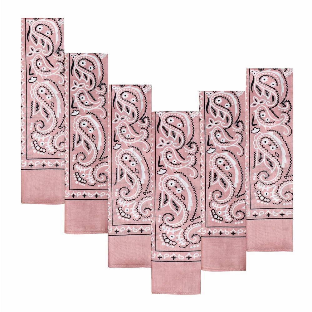 6-Pack Light Pink 100% Cotton Bandanas Gift Set  22x22 Inch Paisley Head Wraps, Face & Neck Scarves, Multi-Purpose Accessories for Men & Women, Holiday & Everyday Gifting