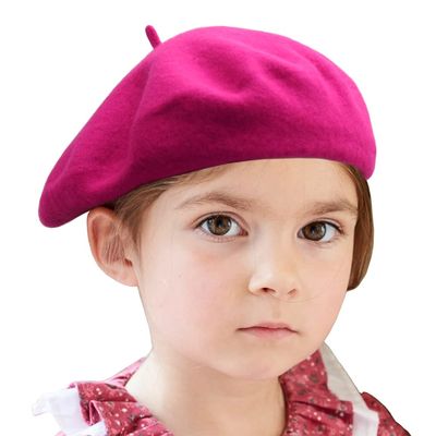 Wheebo Berets for Kids Wool French Beret Hats Artist Painter Hats for Little Girls Boys Solid Color Style(Hot Pink)