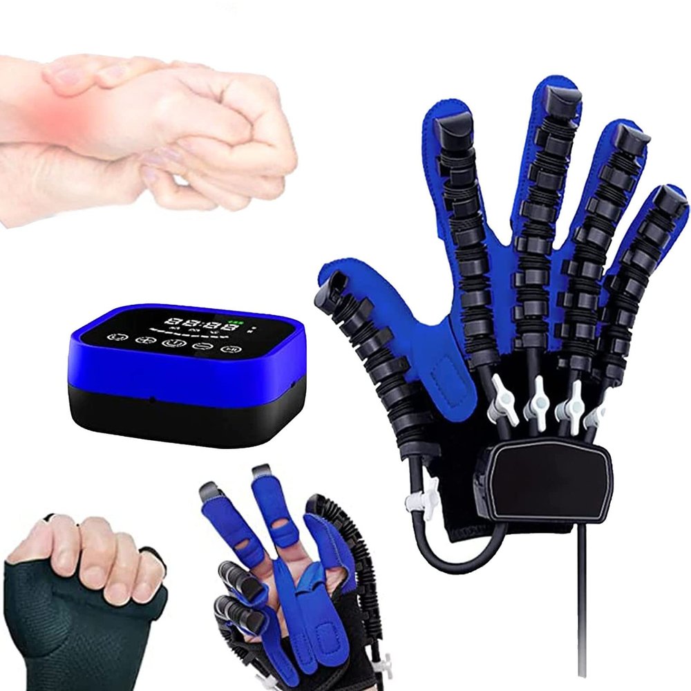 JIONET Hemiplegia Pressure Finger Rehabilitation Trainer Robot Glove Hand Splint Assistive Gloves Finger Straightening Brace Guard, Finger Training Device (Color : Right Hand, Size : Large)