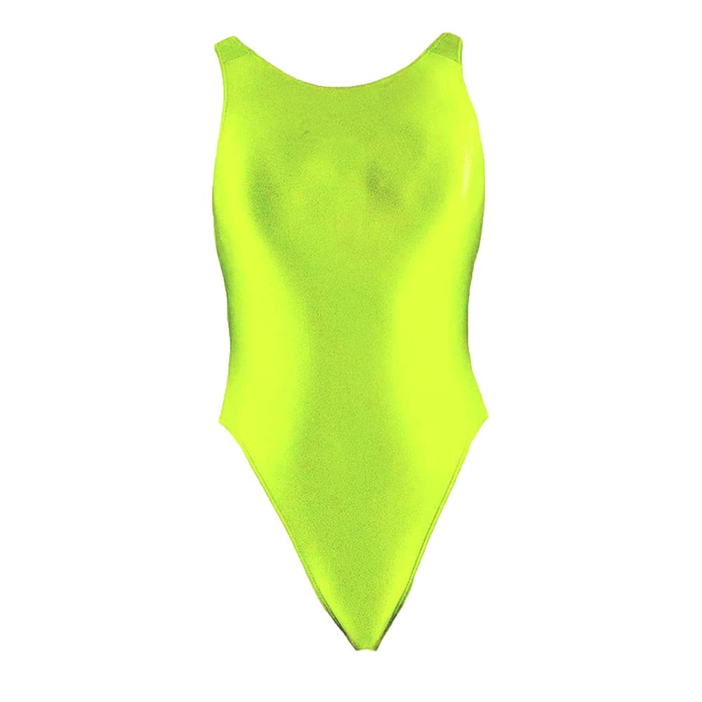 XCKNY Silky Glossy Half Hip Swimsuit Shiny Japanese palufite Backless Belly Covering Swimsuit-X-Large Fluorescent Green