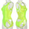 XCKNY Silky Glossy Half Hip Swimsuit Shiny Japanese palufite Backless Belly Covering Swimsuit-X-Large Fluorescent Green view 3