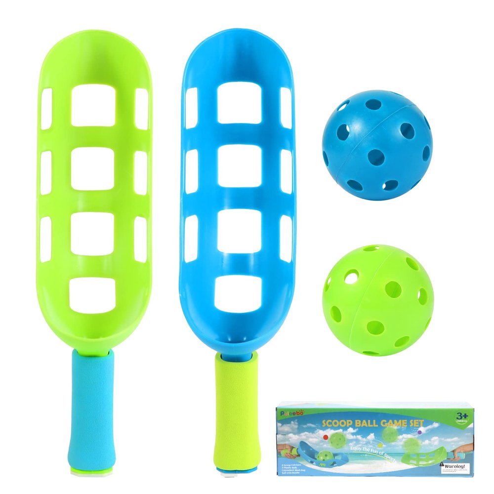 Scoop and Toss Set - Outdoor Toys for Kids with 2 Scoop Rackets and 2 Balls, Beach Lawn Yard Scoop Ball Game for Kids and Adults,Backyard Outside Toss and Catch Game