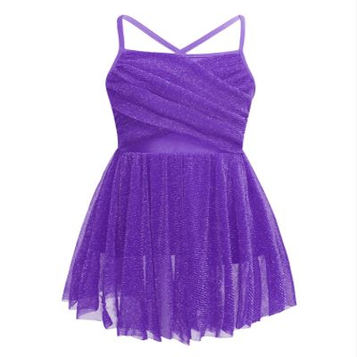 CHICTRY Girls Children Sweetheart Sequins Chiffon Dance Lyrical Dress Sash Bow Tie Ballroom Costumes Glittery Mesh Purple 12