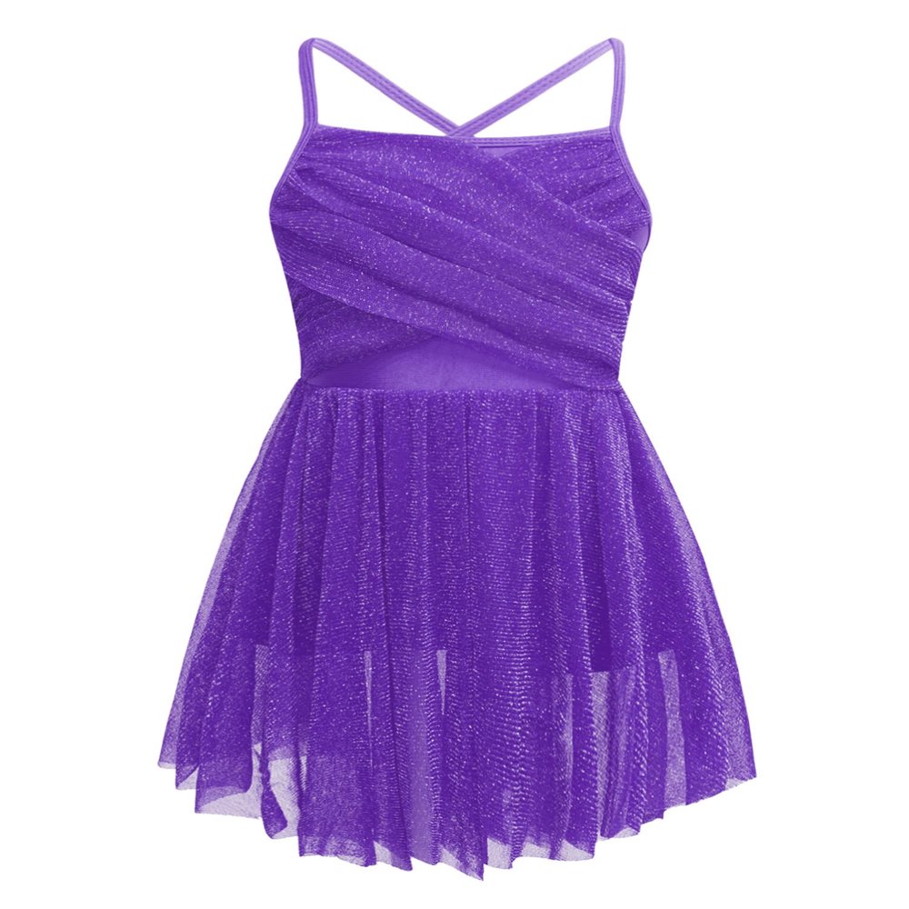 CHICTRY Girls Children Sweetheart Sequins Chiffon Dance Lyrical Dress Sash Bow Tie Ballroom Costumes Glittery Mesh Purple 12