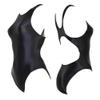 XCKNY Silky Glossy Sexy Vest Covered Belly Briefs Swimsuit Japanese Swimsuit Shiny Hip wrap Swimsuit -Small Black view 3