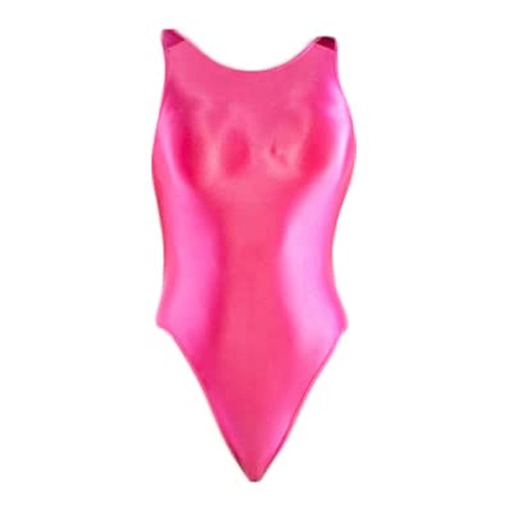 XCKNY Silky Glossy Half Hip Swimsuit Shiny Japanese palufite Backless Belly Covering Swimsuit-Small Rose Pink