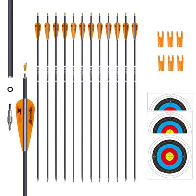 e5e10 31inch Carbon Arrow Archery Targeting Practice Hunting Arrows for Compound & Recurve Bow with Removable Tips(Pack of 12) (Orange White)