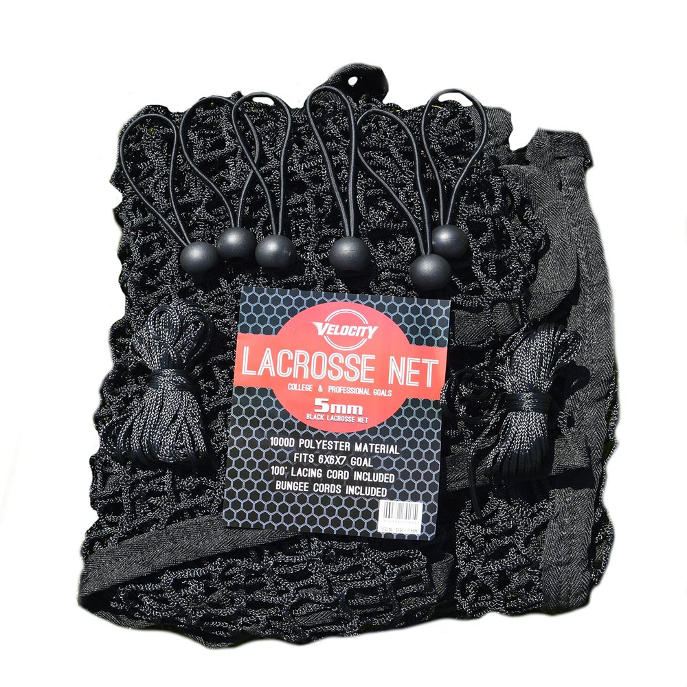 Velocity Lacrosse Net  5mm Replacement Goal Net, Ideal for High School, Serious Backyard Players, Fits All 66x7 Goals, 1000D High-Strength Poly, Weatherproof & UV-Resistant  Black