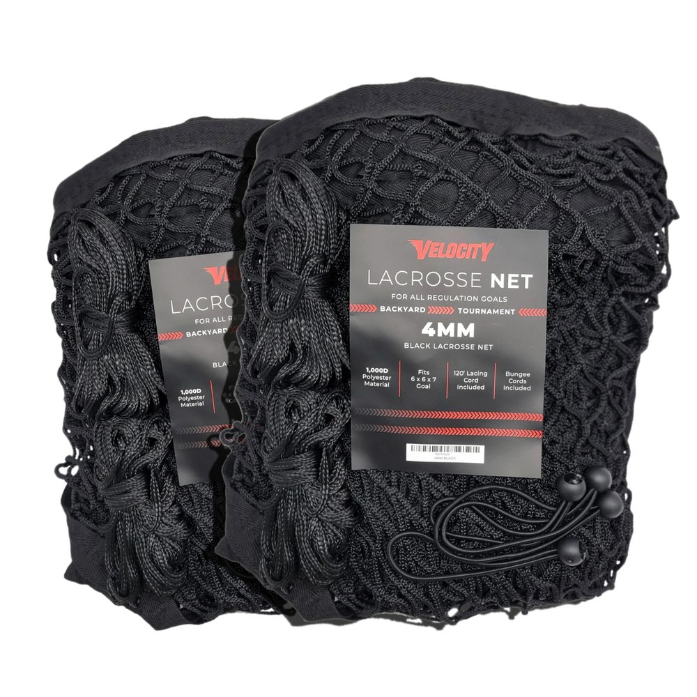 Velocity Lacrosse Net 4mm (2-Pack) Lightweight Backyard Replacement Lacrosse Goal Net, Fits All 66 Goals, 1000D High-Strength Polyester, Weatherproof & UV-Resistant Black
