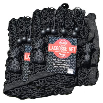 Velocity 5MM Heavy Duty Black Lacrosse Net, 2 Pack - Fits 6x6x7 Goals - Weatherproof, UV Resistant 1000D Durable Polyester - Includes 100+ Feet of Lacing Cord, 4 Quick Ties