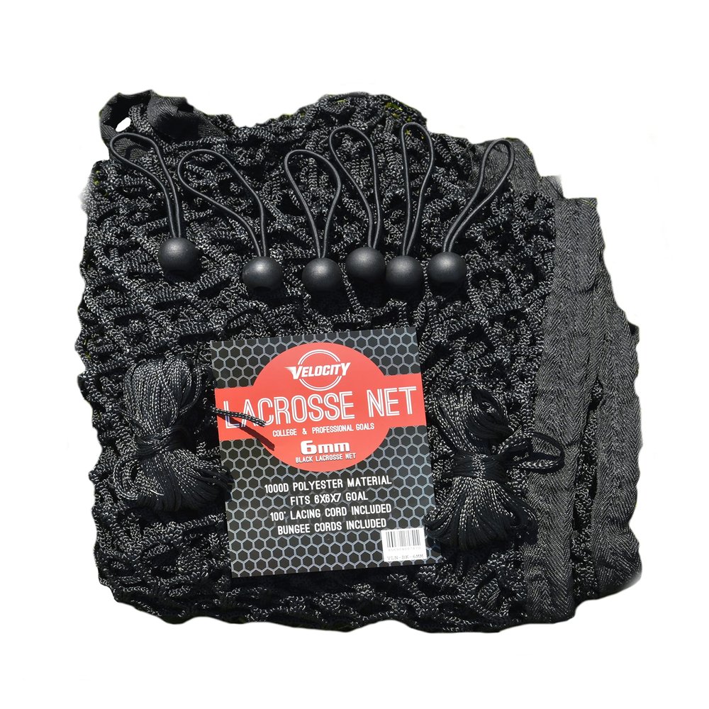 Velocity Lacrosse Net  6mm Replacement Goal Net, Heavy Duty for High School, College, Professional, Fits All 66x7 Goals, 1000D High-Strength Poly, Weatherproof & UV-Resistant  Black