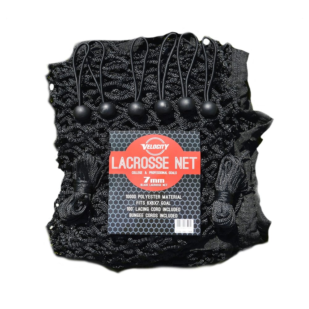 Velocity Lacrosse Net 7mm Replacement Goal Net, Super Heavy Duty for High School, College, Professional, Fits All 66x7 Goals, 1000D High-Strength Poly, Weatherproof, UV-Resistant Black