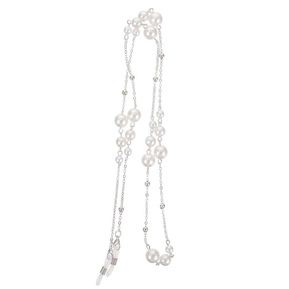GALPADA Pearl Eyeglass Chains Stylish Elegant Silver Eyeglass Chain Copper Spectacle Lanyard with Imitation Pearls Lightweight 29.52-Inch for Daily Wear