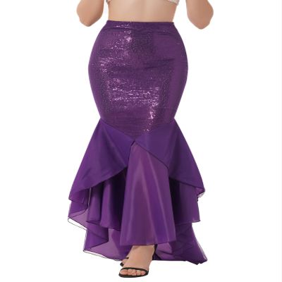 Zaldita Women's Mermaid Tail Adult Costume Outfit Sequins Long Tail Skirt Halloween Party Dress Purple X-Large