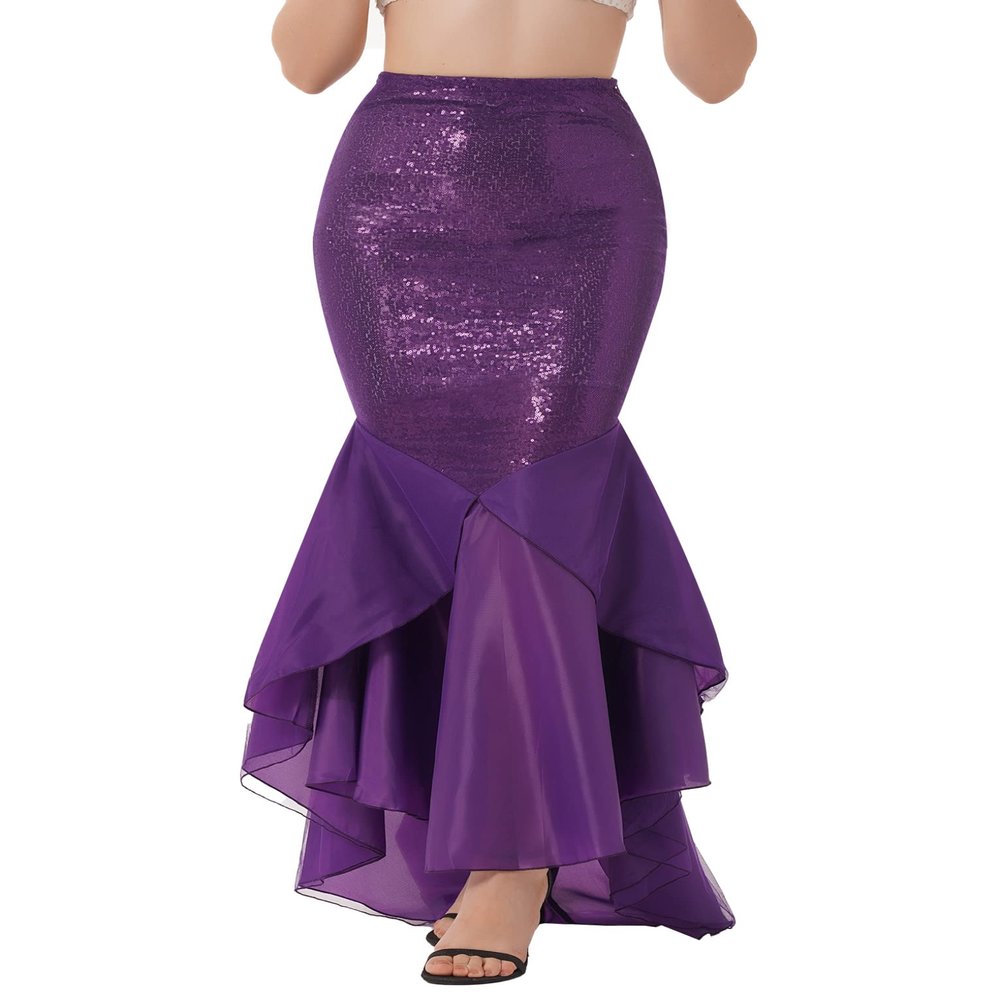 Zaldita Women's Mermaid Tail Adult Costume Outfit Sequins Long Tail Skirt Halloween Party Dress Purple X-Large
