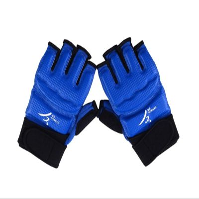 Runworld Men Kids Taekwondo Gloves Punch Bag Boxing Martial Arts MMA Sparring Grappling Muay Thai Training PU Leather Wrist Wraps Gloves (Medium, Blue)