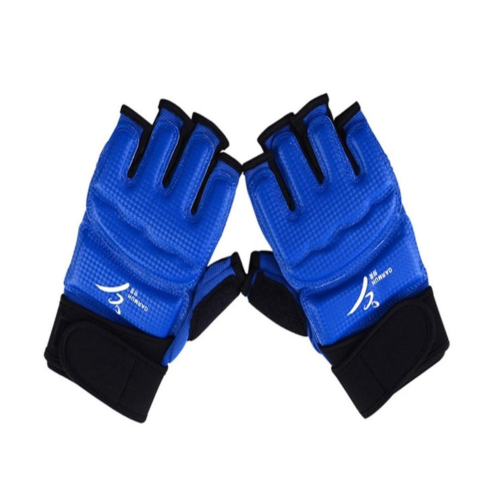 Runworld Men Kids Taekwondo Gloves Punch Bag Boxing Martial Arts MMA Sparring Grappling Muay Thai Training PU Leather Wrist Wraps Gloves (Medium, Blue)