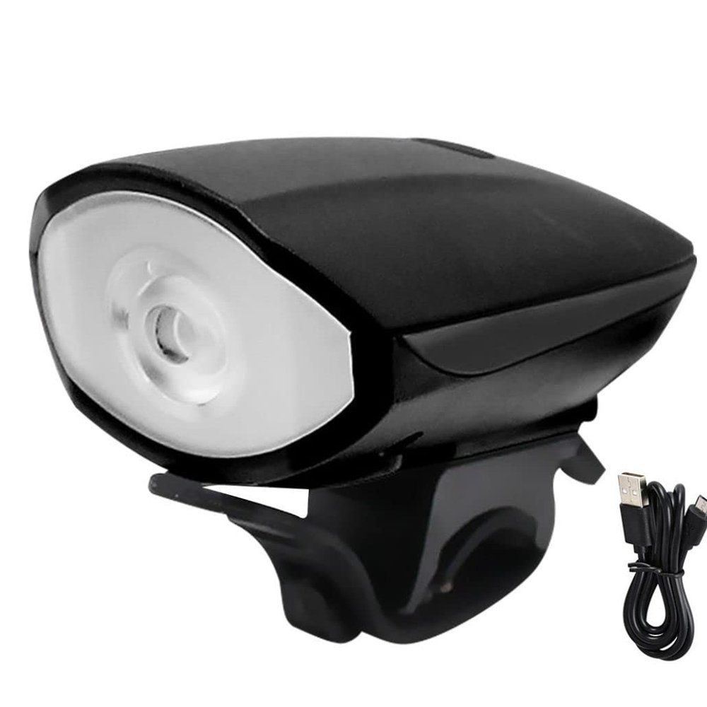 Bicycle Headlight and Rear Tail Light with Bell, Super Bright Bike Light Set with Horn Easy to Install USB Rechargeable Bike Light Set Suitable for Men Women Kids Road Mountain Bike (Black)