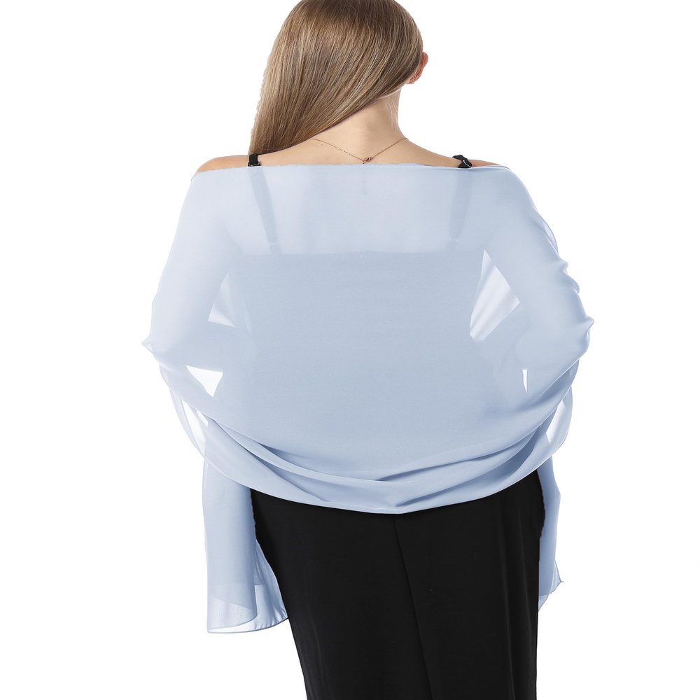 Chiffon Shawls and Wraps for Evening Dresses Women Elegant Soft Scarf Bridal Scarve Wedding Stole (Light Blue, Plus Size)