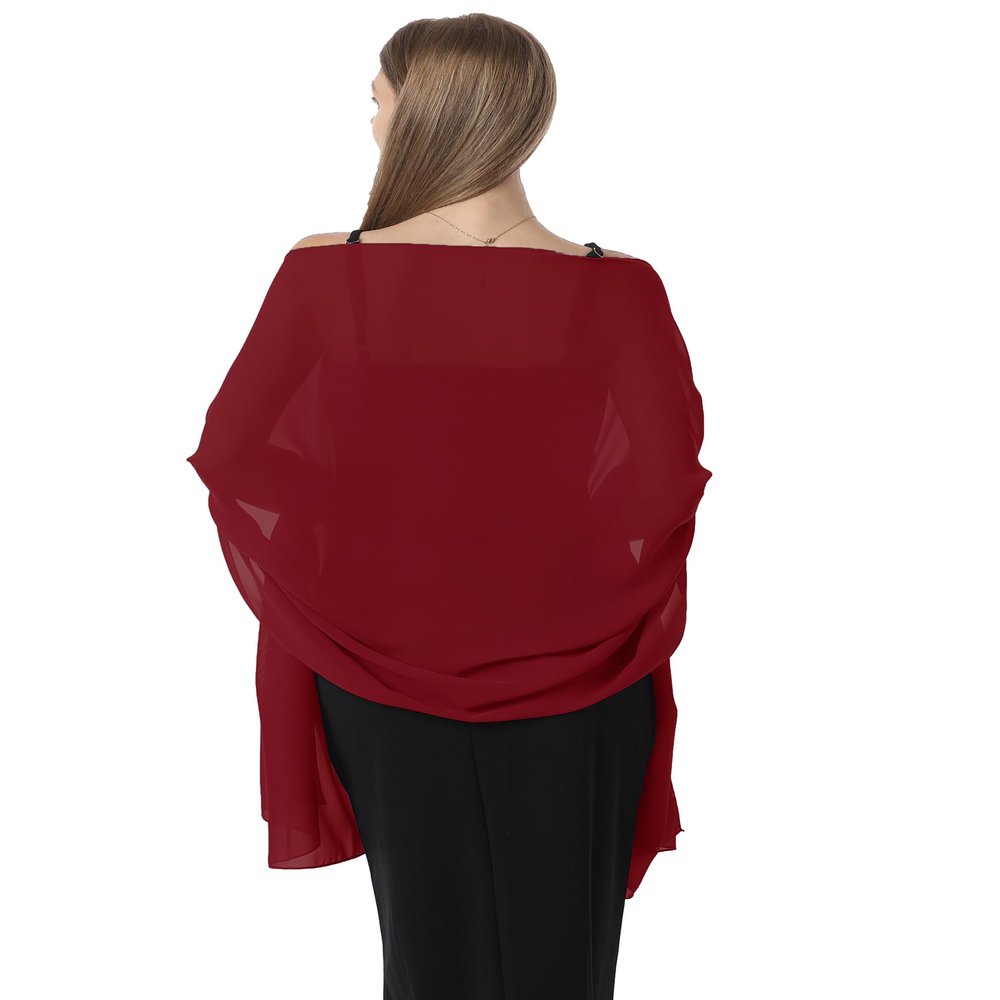 Chiffon Shawls and Wraps for Evening Dresses Women Elegant Soft Scarf Bridal Scarve Wedding Stole (Wine Red, Plus Size)