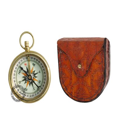Brass Sundial Compass for Navigation for Outdoor Activities Camping Hiking 2 inch with Leather Case