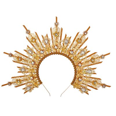 BLESSUME Goddess Gold Spike Halo Crown Headpiece NYLON ZIP TIE Wedding Bride Hair Band Tiara