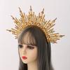 BLESSUME Goddess Gold Spike Halo Crown Headpiece NYLON ZIP TIE Wedding Bride Hair Band Tiara view 3