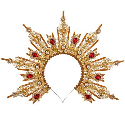 BLESSUME Goddess Gold Spike Halo Crown Headpiece NYLON ZIP TIE Wedding Bride Hair Band Tiara